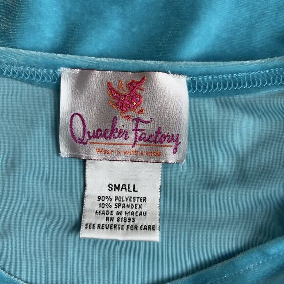 Quacker Factory Velour Top Women's Size Small Blue Beaded Short Sleeve T-Shirt - Picture 4 of 5